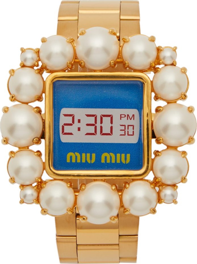 Miu Miu Faux pearl-embellished watch bracelet