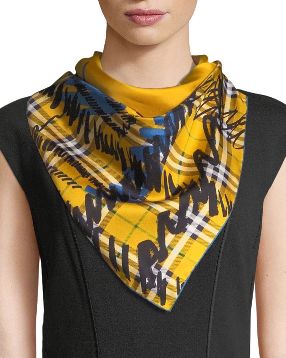 Burberry London England Twill Silk Scribble Check Scarf Burberry London England Twill Silk Scribble Check Scarf