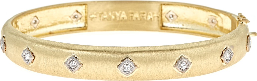 Tanya Farah Wide Modern Etruscan Diamond Bezel Bangle Bracelet