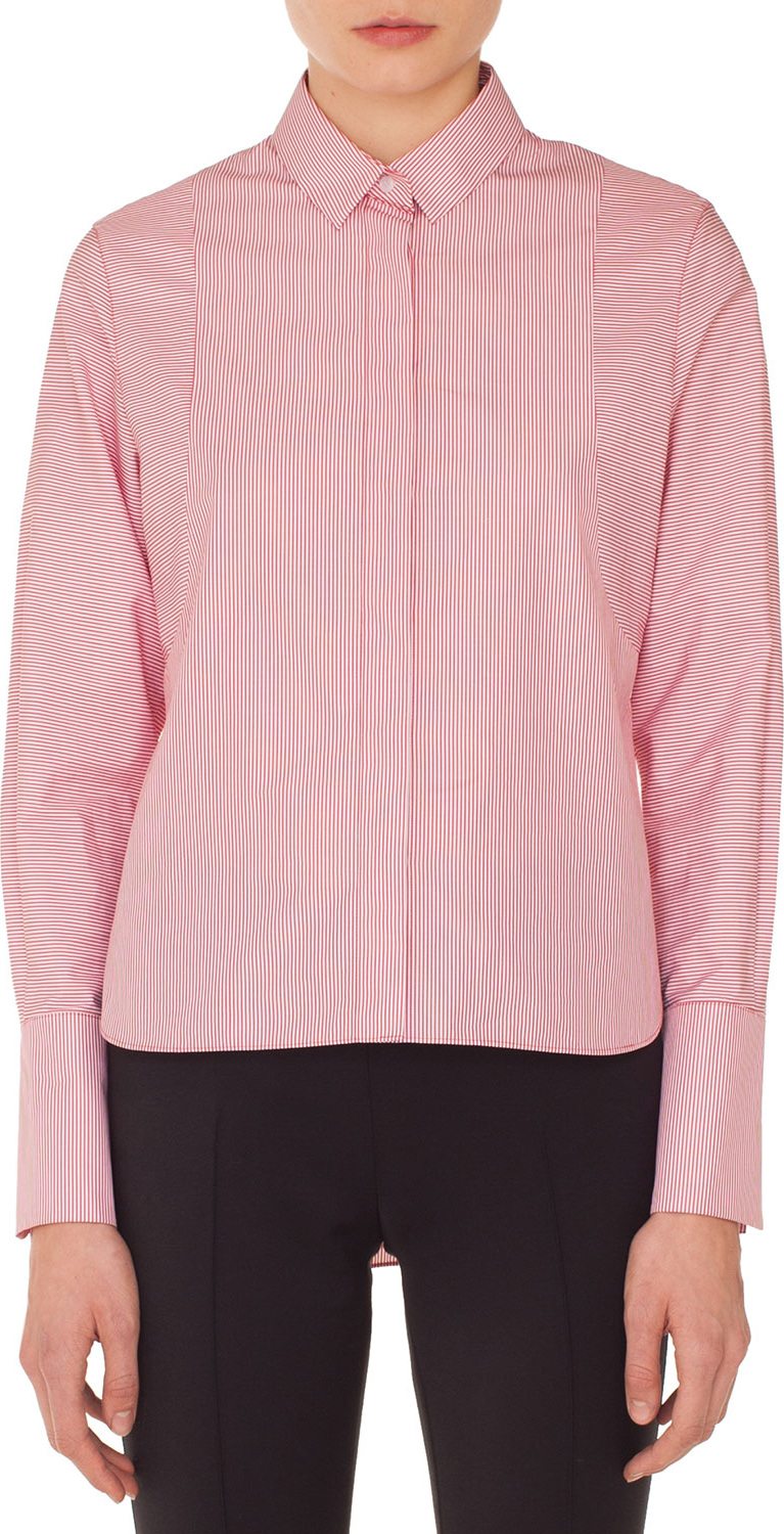 Akris Punto Detachable-Collar Long-Sleeve Striped Cotton Blouse