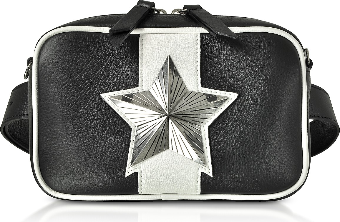 Les Jeunes Etoiles Black and White Leather Vega Belt Bag w/Chain Strap