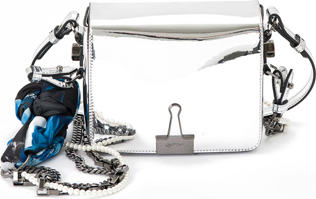 Off White Mirror Flap Crossbody Bag with Binder Clip