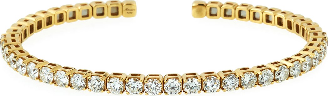 Memoire 18k Gold Flexible Open Diamond Bangle, Size 53