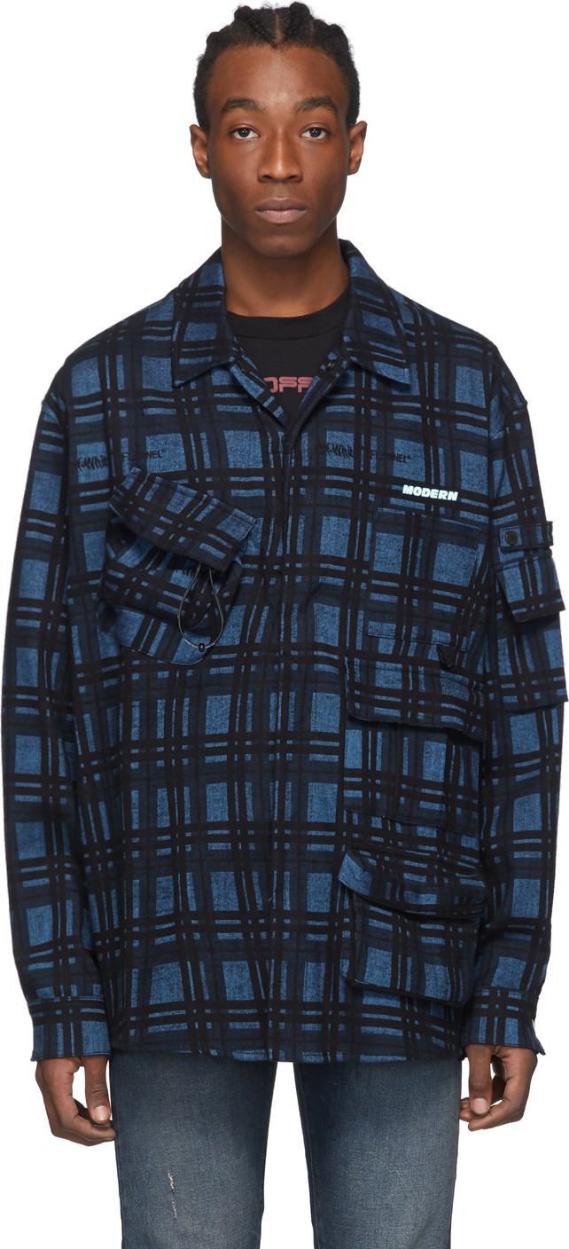 Off White Blue Check Voyager Long Sleeve Shirt