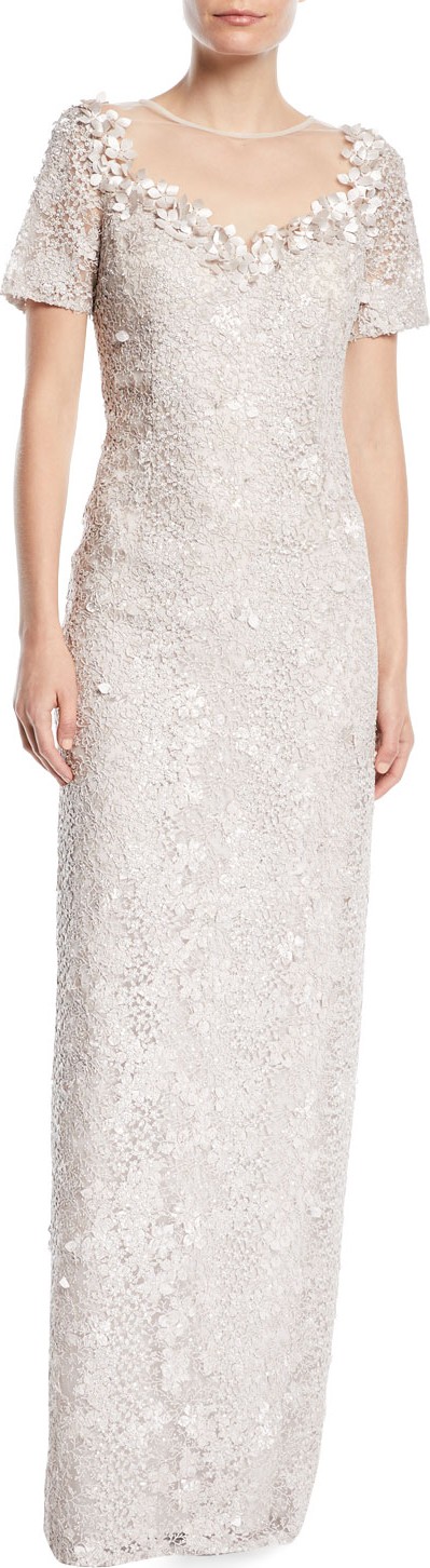 Rickie Freeman for Teri Jon Lace Illusion Gown w/ 3D Flower Trim