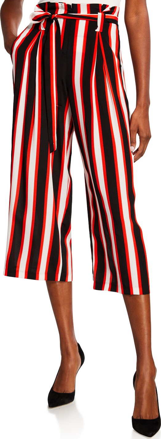 L'AGENCE Samira Striped Wide-Leg Cropped Paperbag Pants