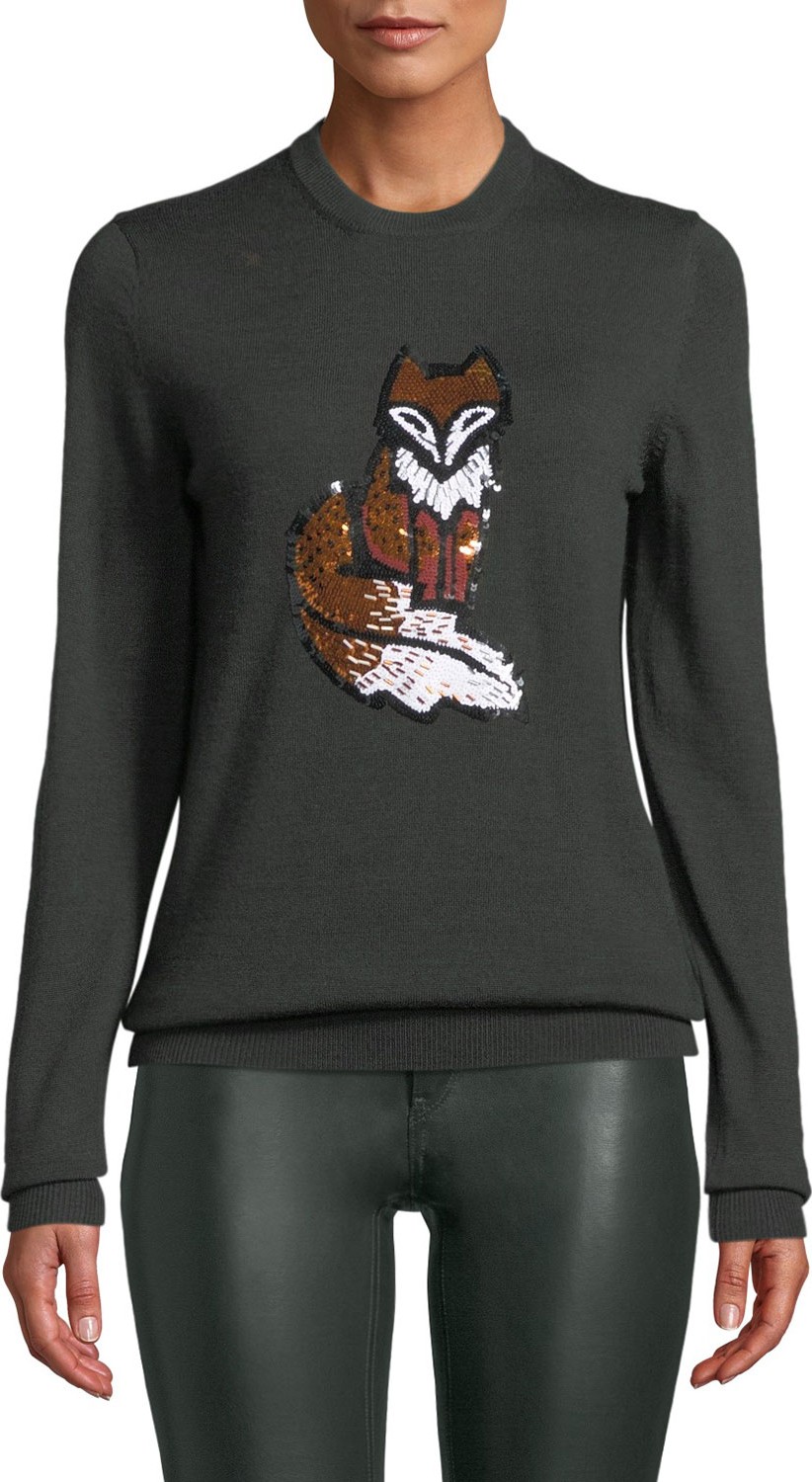Markus Lupfer Mia Sequin Fox Wool Pullover Sweater