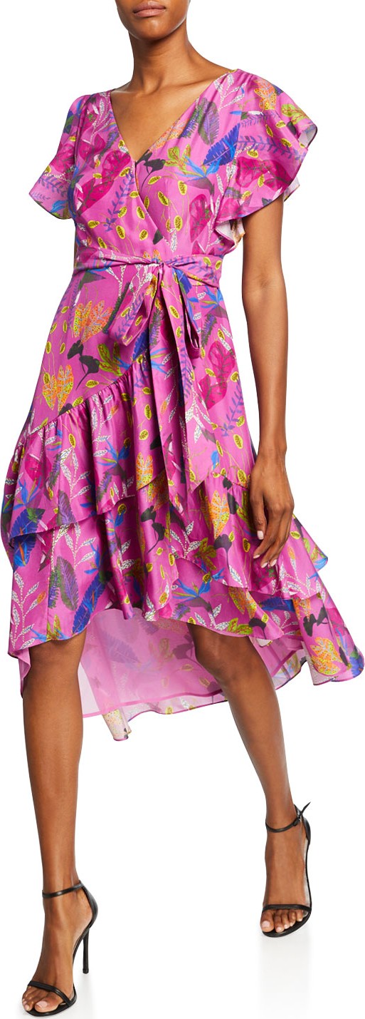 Tanya Taylor Dita Printed Short-Sleeve Wrap Dress
