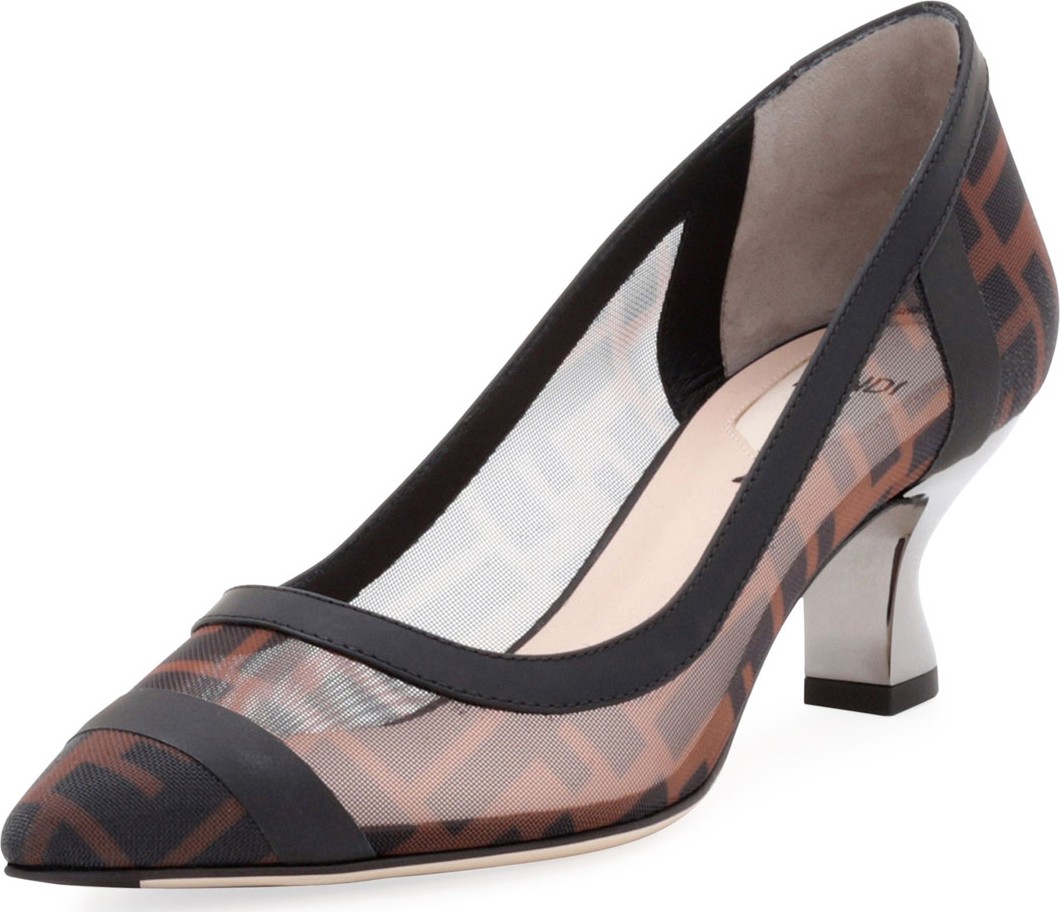 Fendi FF Mesh Kitten-Heel Pointed-Toe Pumps