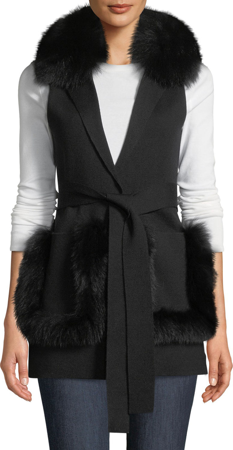 KOBI HALPERIN Lynn Sweater Vest w/ Fur Trim