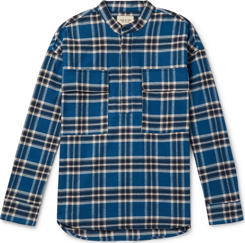 Fear of God Oversized Grandad-Collar Checked Cotton-Flannel Shirt