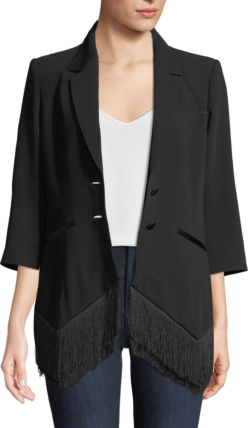 Cinq A Sept Violetta Fringe-Hem Crepe Blazer
