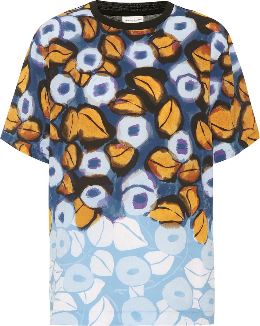 Dries Van Noten Printed crêpe and jersey T-shirt