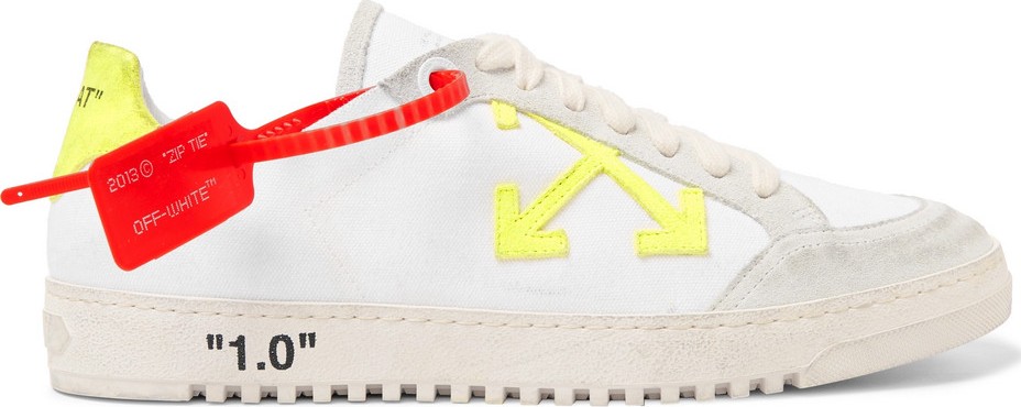 Off White 2.0 Distressed Suede-Trimmed Canvas Sneakers