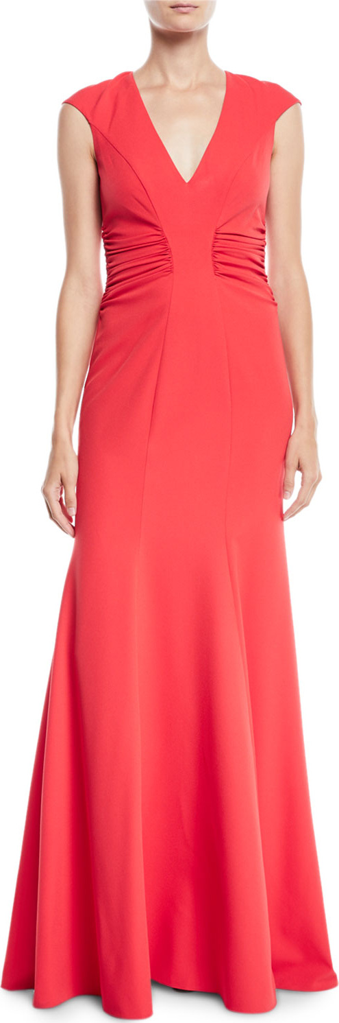 HALSTON HERITAGE Crepe Gown w/ Ruched Details