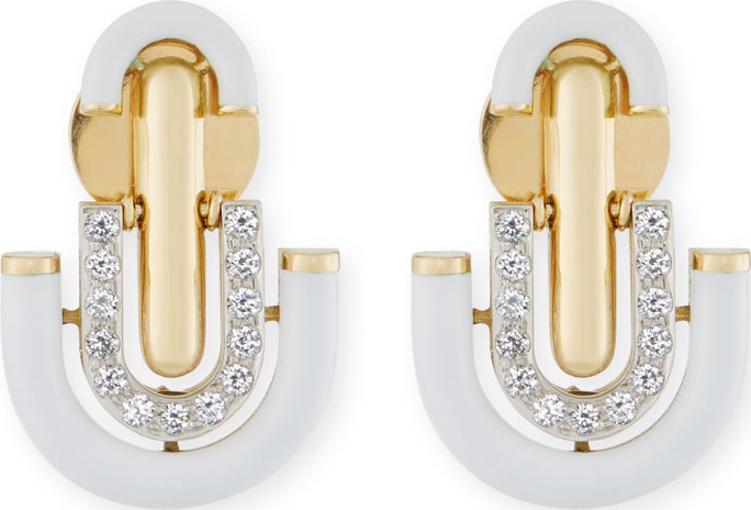 David Webb White Enamel & Diamond Unity Earrings