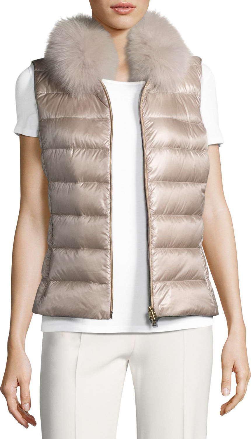 Herno Quilted Puffer Vest w/ Fur Collar