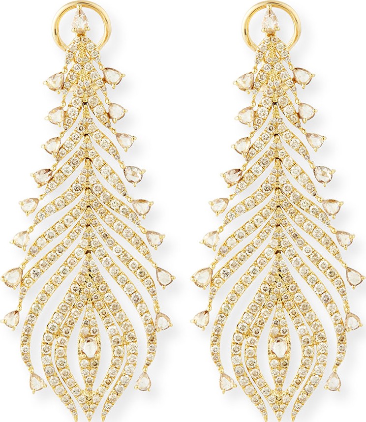 SUTRA 18k Yellow Gold Diamond Feather Earrings