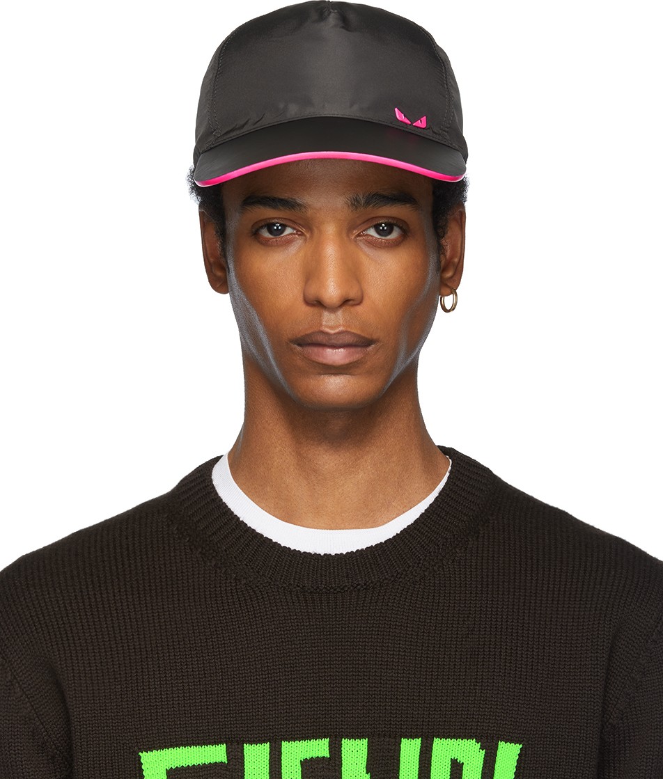 Fendi Black & Pink 'Bag Bugs' Leather Cap
