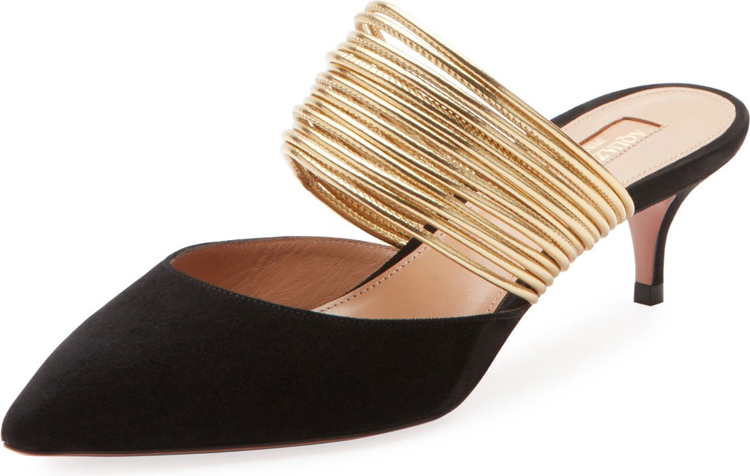 Aquazzura New Rendez Vous Strappy Kitten-Heel Mules