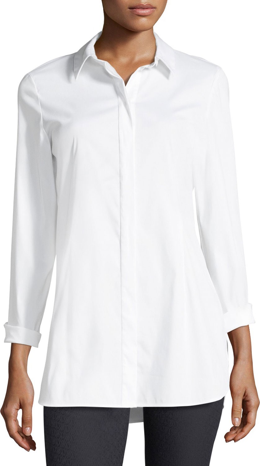 Lafayette 148 New York Jake Stretch-Cotton Button-Front Blouse