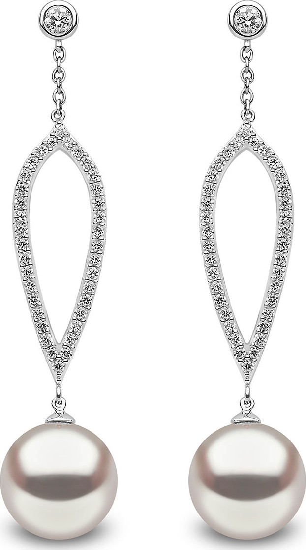 Yoko London 18k White Gold 10mm Pearl & Diamond Drop Earrings