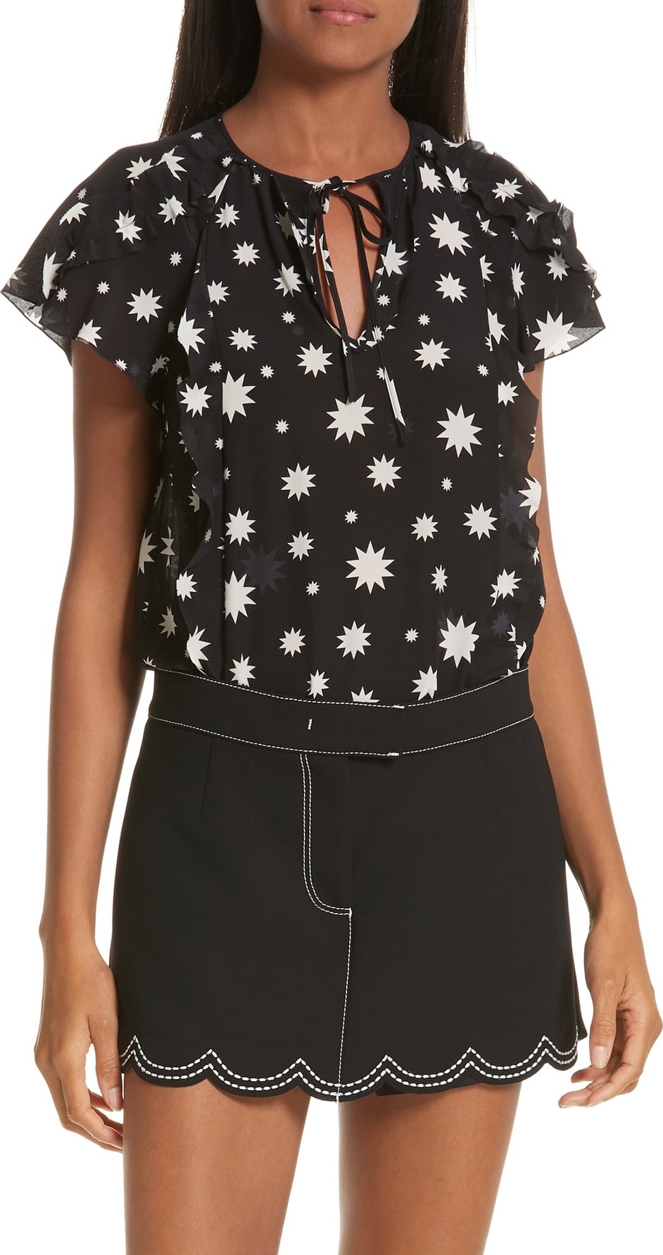 RED Valentino Star Print Silk Crêpe de Chine Top