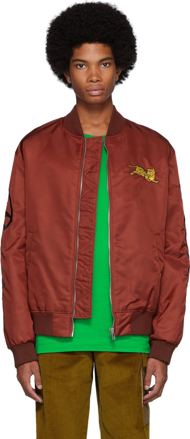KENZO Burgundy Jumping Tiger Bomber Jacket