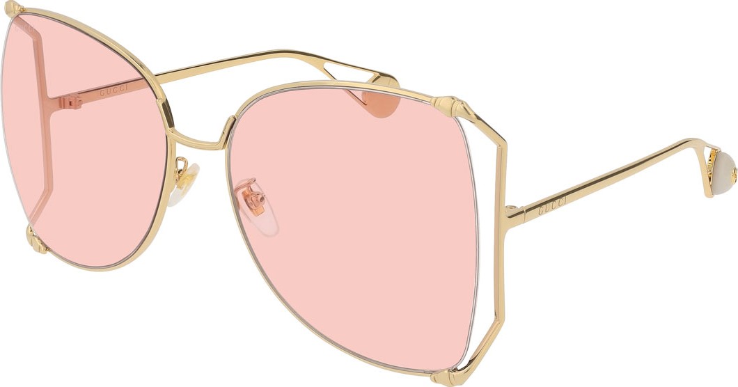 Gucci Oversized Metal Butterfly Sunglasses, Gold/Pink
