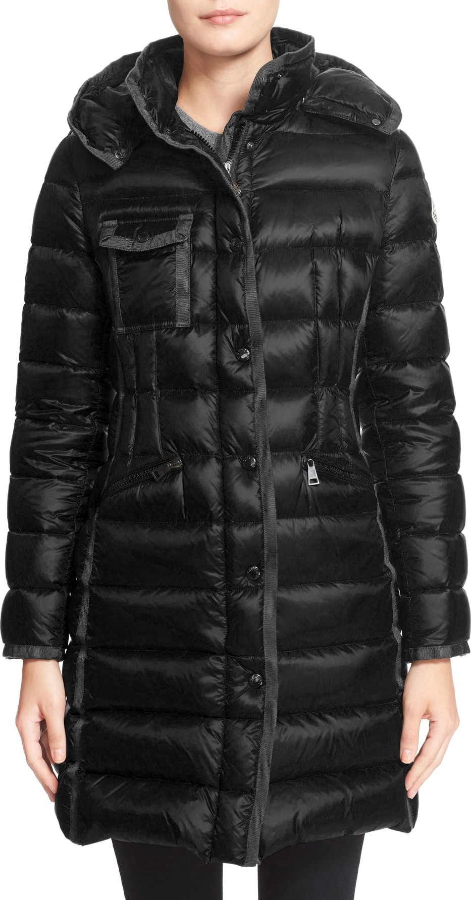 Moncler 'Hermine' Grosgrain Trim Water Resistant Down Coat