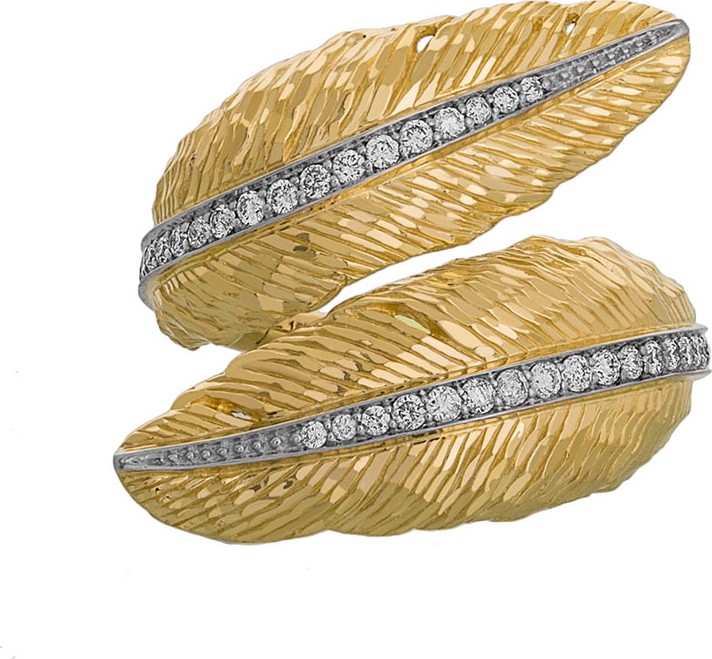 Michael Aram 18k Feather Bypass Ring w/ Diamonds