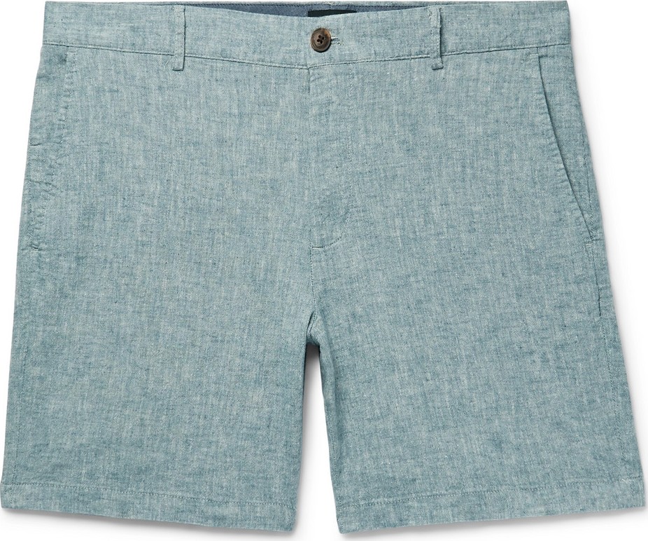Club Monaco Baxter Slim-Fit Stretch Linen and Cotton-Blend Chambray Shorts