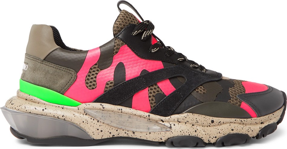 Valentino Valentino Garavani Bounce Camouflage-Print Leather, Mesh and Suede Sneakers