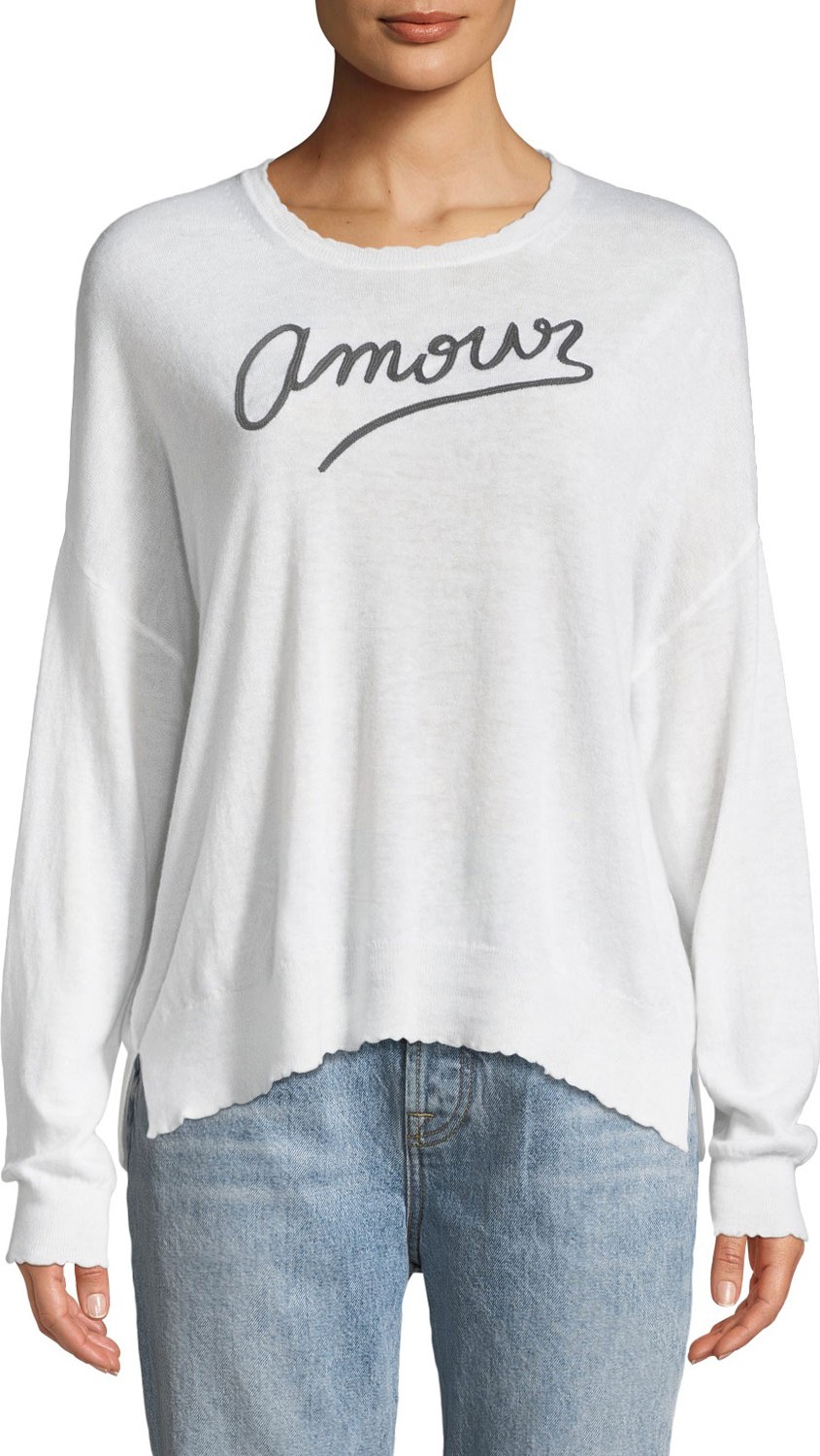 SUNDRY Amour Embroidered Long-Sleeve Top
