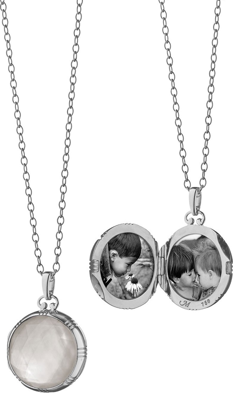 Monica Rich Kosann 18k White Crystal Mother-of-Pearl Locket Necklace
