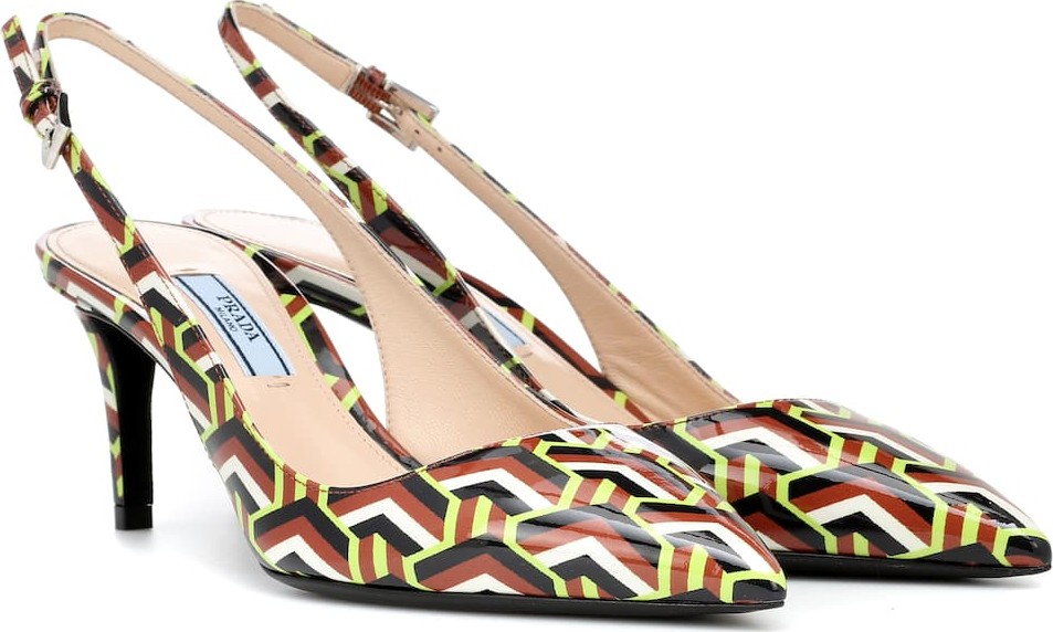 Prada Printed leather slingback pumps