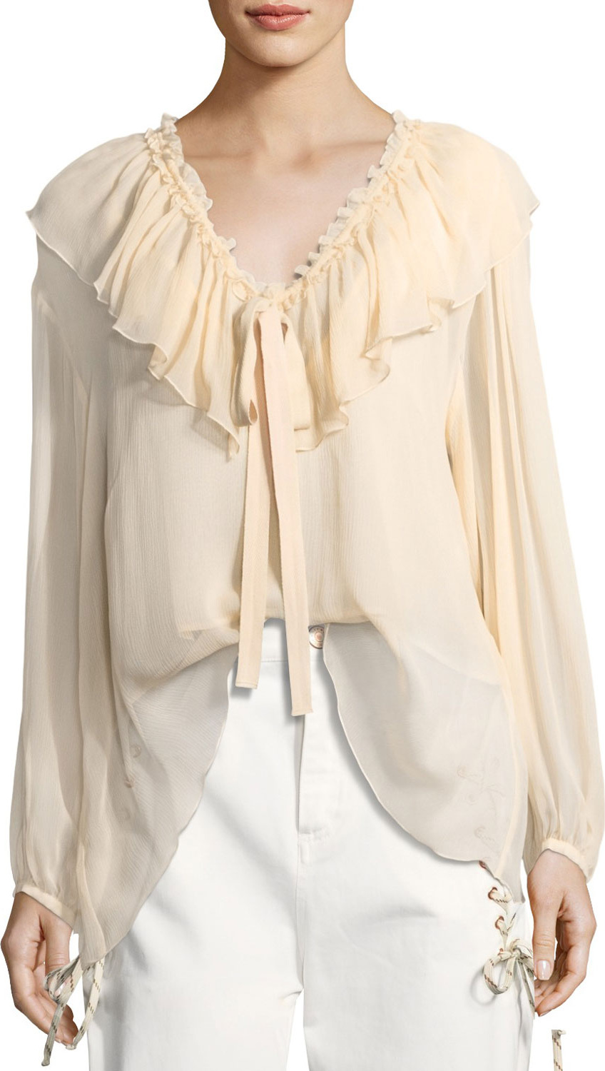 See By Chloé Silk Crepe Tie-Neck Top