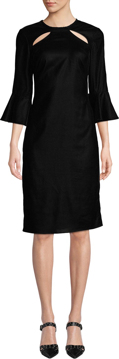 Shoshanna Bellaire Cutout Trumpet-Sleeve Dress