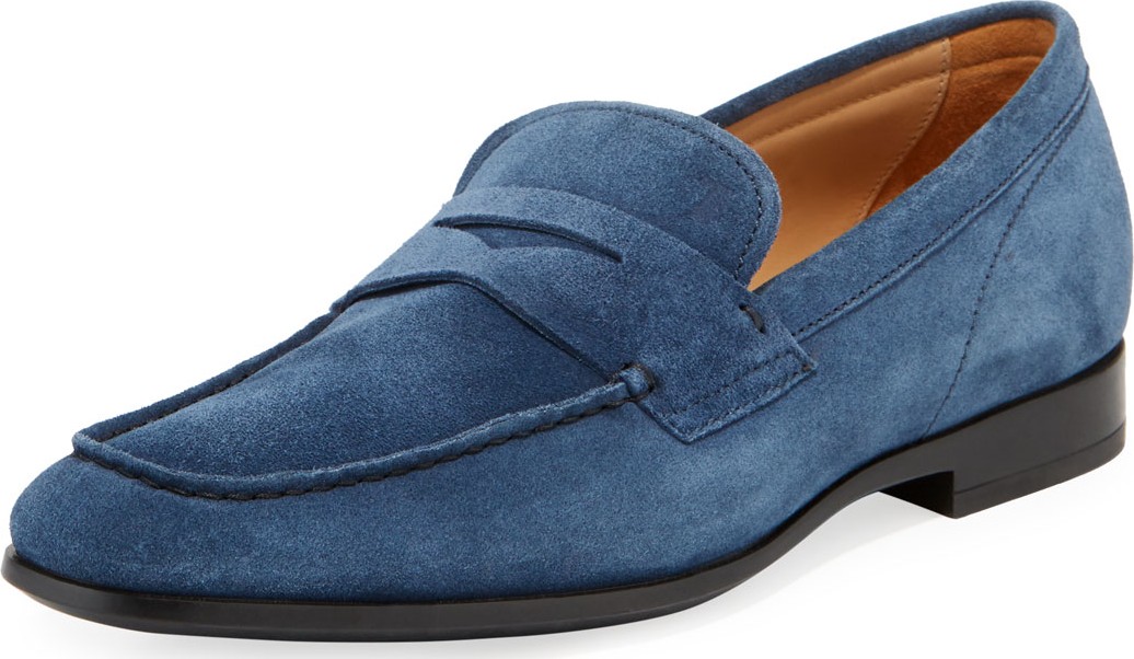 Tod's Men's Moccasino Suede Penny Loafers, Blue
