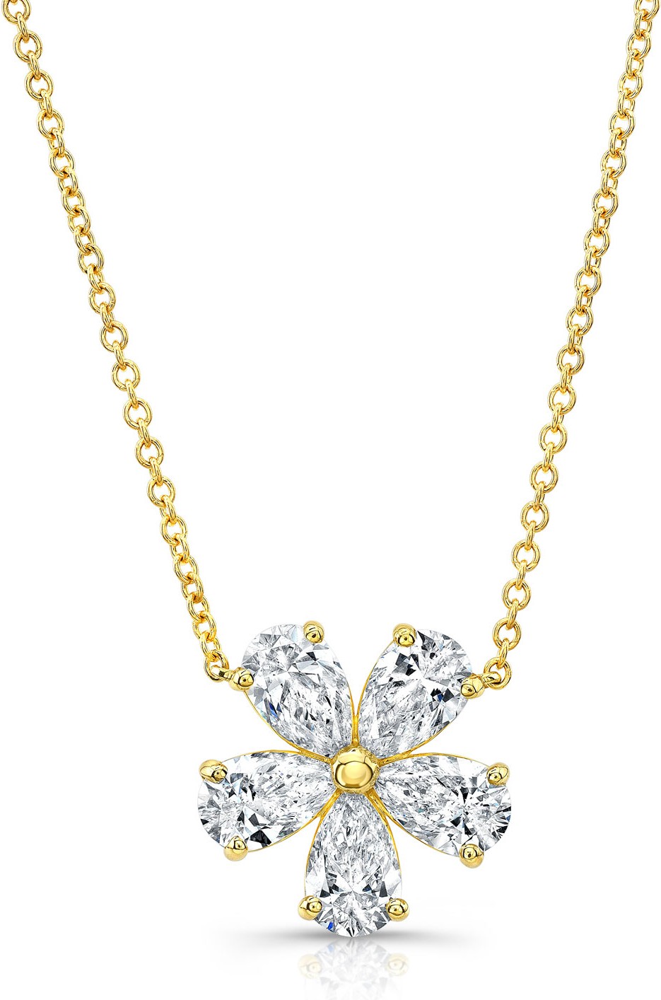 Norman Silverman 18k Gold Diamond Flower Pendant Necklace