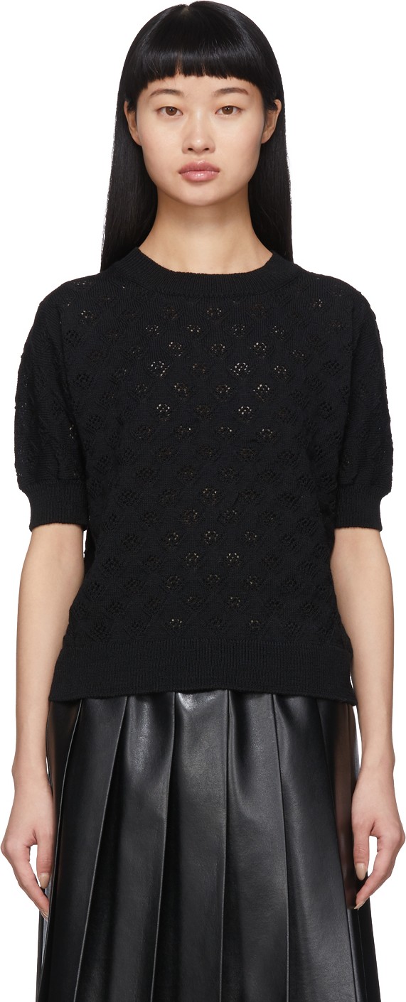 Tricot Comme des Garçons Black Openwork Short Sleeve Sweater