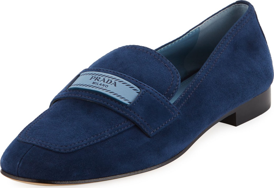Prada Suede 10mm Loafer with Logo