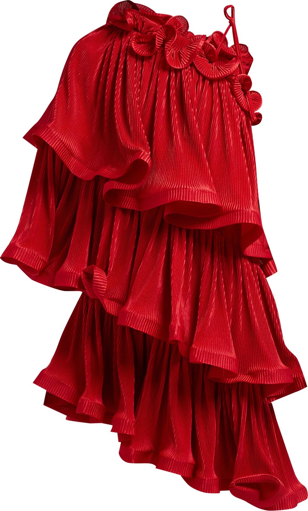 Romance Was Born Bloom asymmetric tiered plissé mini dress