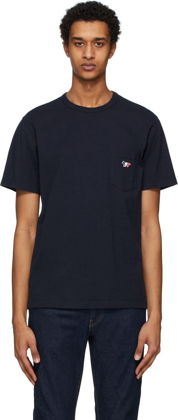 Maison Kitsune Navy Tricolor Fox T-Shirt