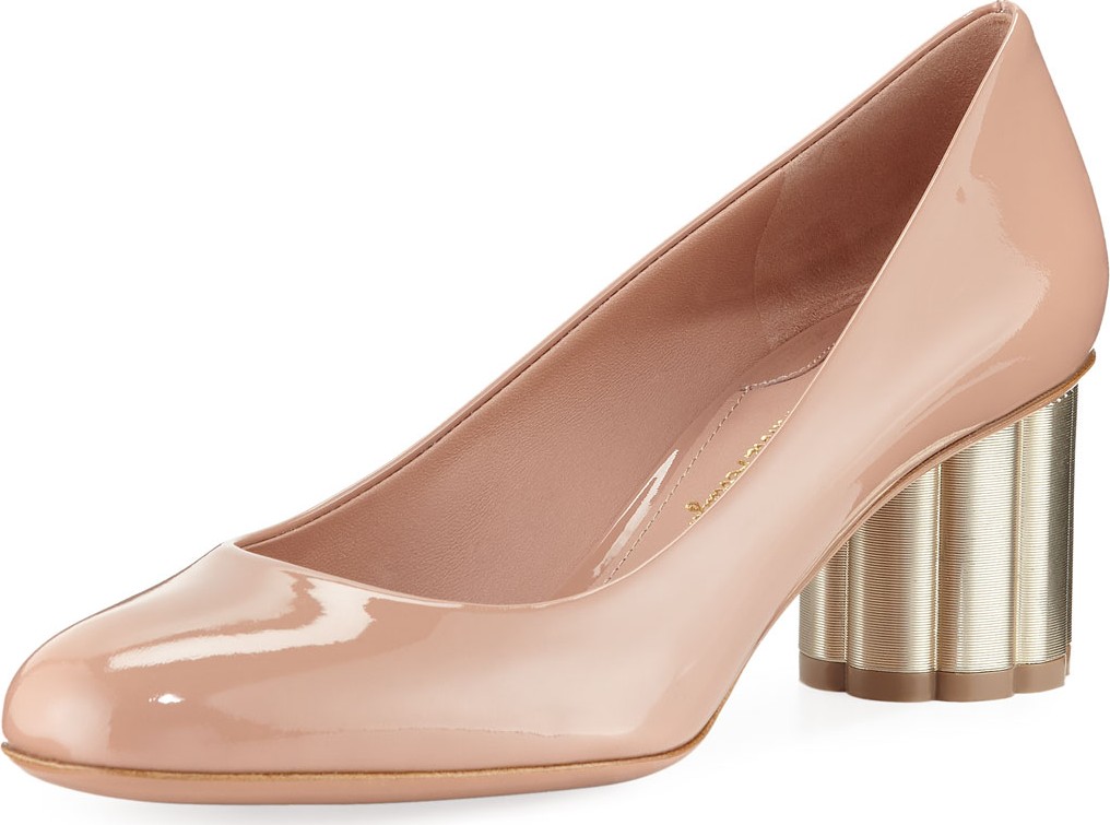 Salvatore Ferragamo Lucca 55 Patent Cylinder-Heel Pumps, Nude