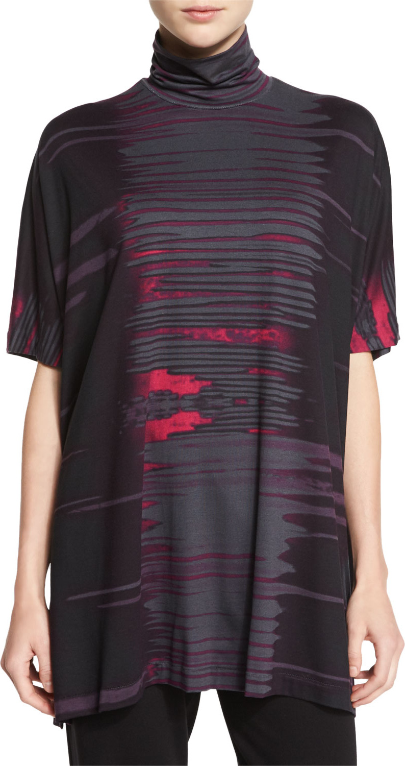 Caroline Rose Printed Jersey Turtleneck Caftan, Pink/Multi