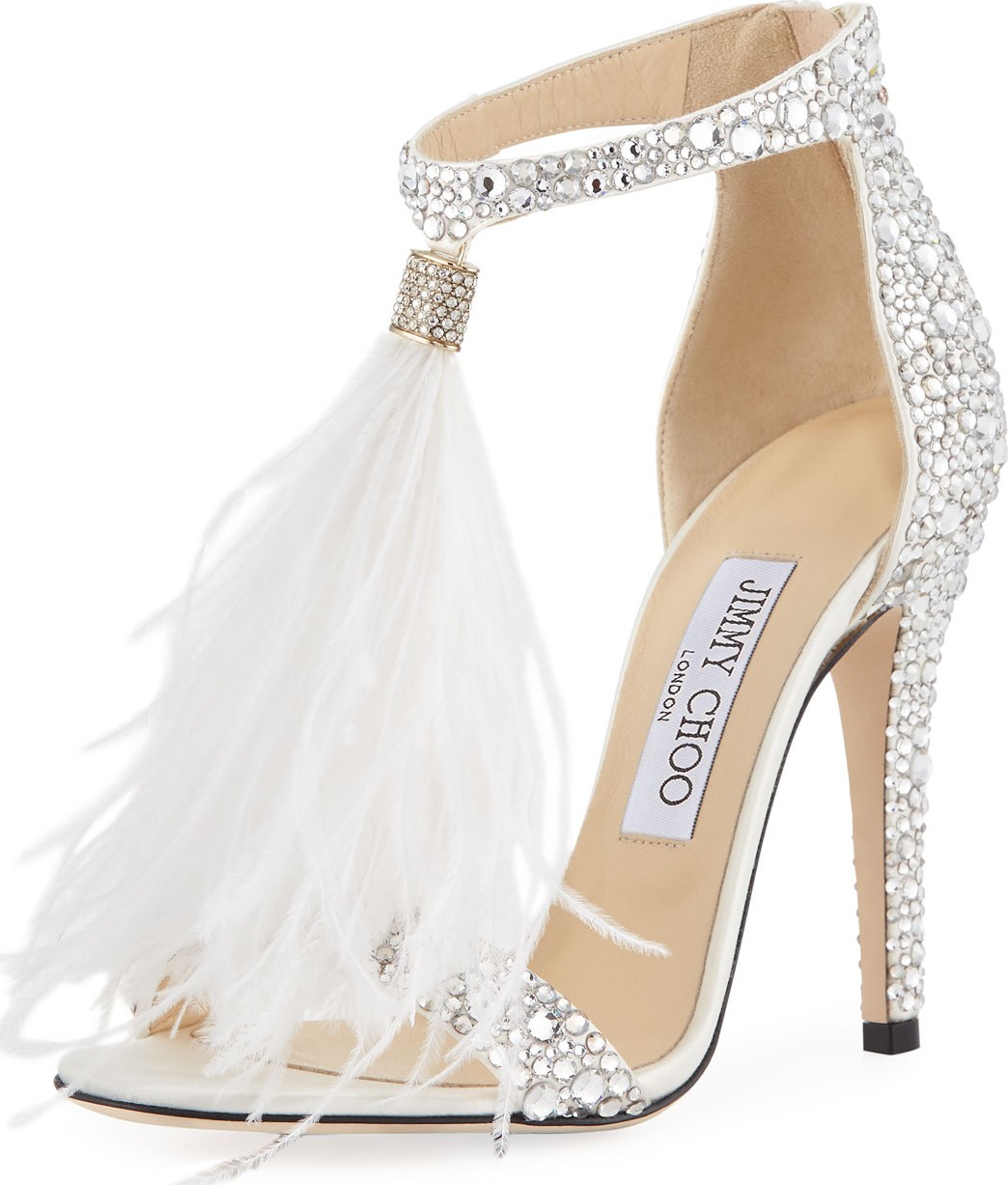 Jimmy Choo Viola Crystal Satin Sandal with Feather