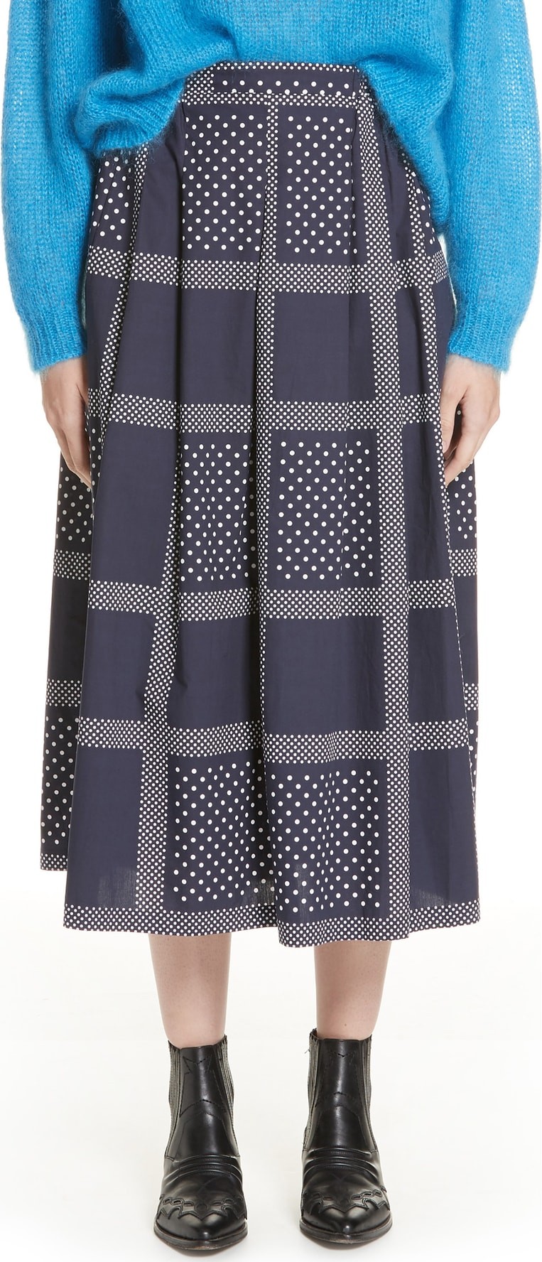 Roseanna Leylight Plaid & Polka Dot Midi Skirt