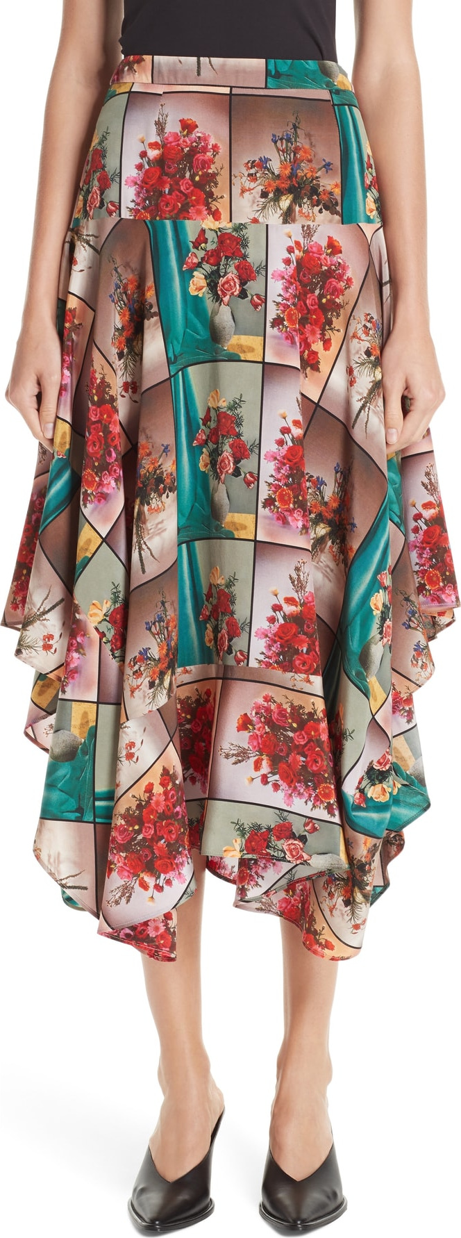 Stella McCartney Flower Vase Print Silk Midi Skirt