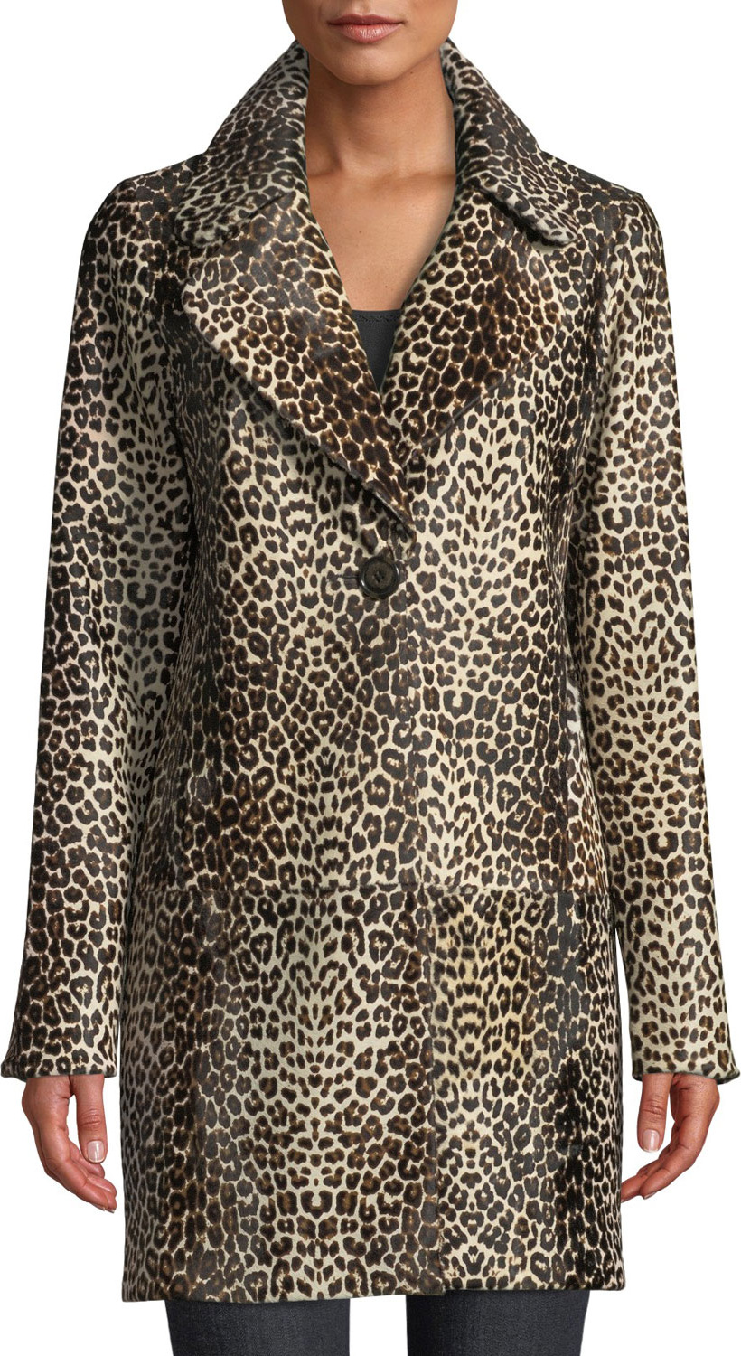 Elie Tahari Jaya Leopard-Print Calf Hair Coat